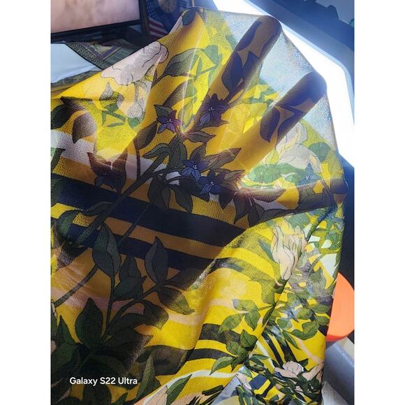 Cabi Womens Blouse Large Mesh Sheer Boho Floral Fairy Bell Ruffle Sleeve Yellow - Picture 6 of 7